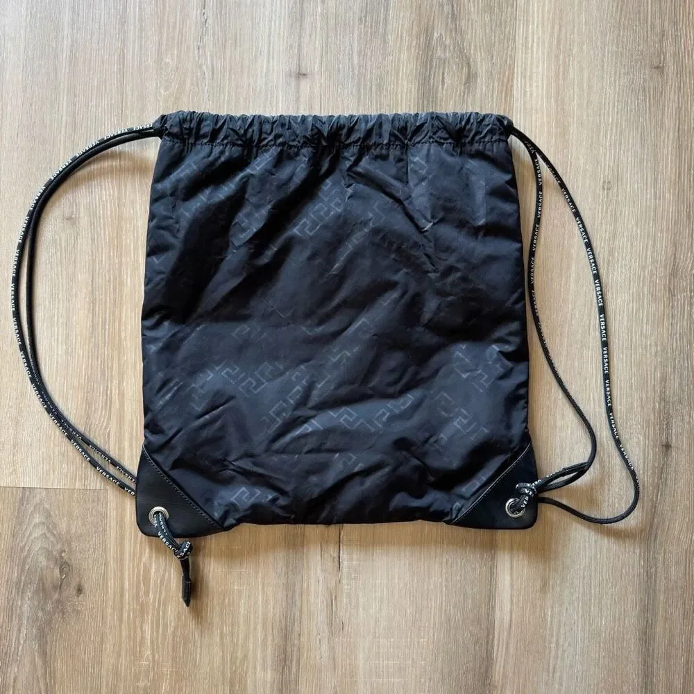 Versace Drawstring Backpack Rucksack Black Logo Print Back Sac Travel Sporty Gym